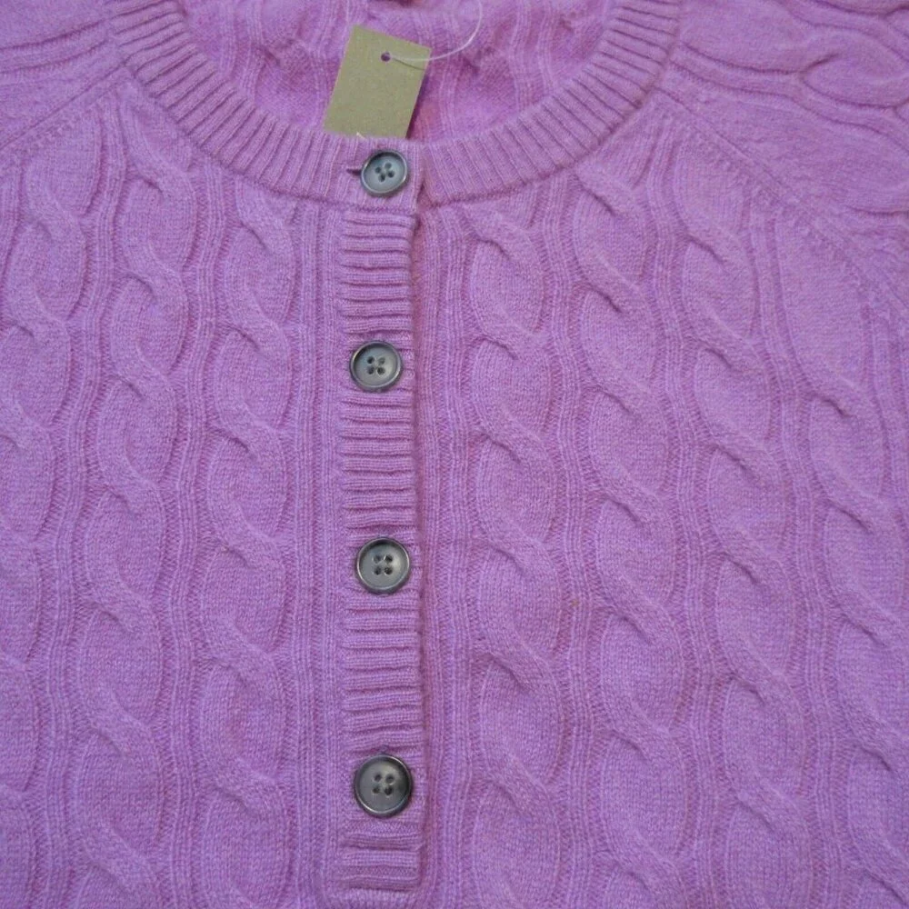 NWT J.Crew Cashmere Cable-knit Henley T-shirt in Radiant Orchid Sweater M